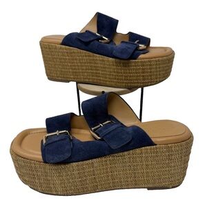 Preowned Women's Marc Fisher Palery Blue Suede Platform Espadrilles Sandals Sz 8